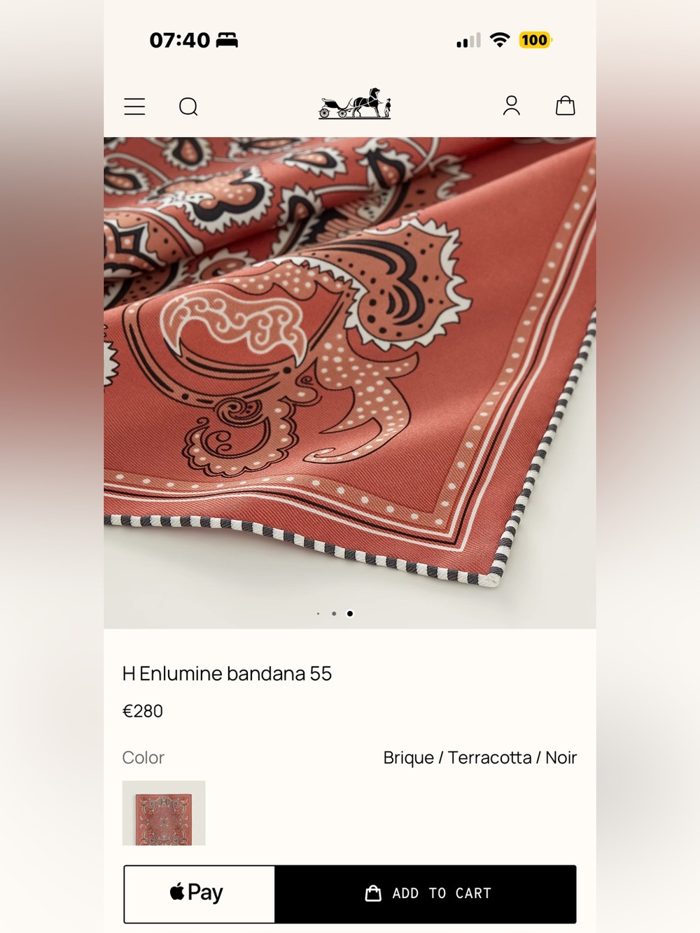 Final Price-No Offers! Hermes Terracotta Brick Paisley Silk Bandana - Picture 3 of 8